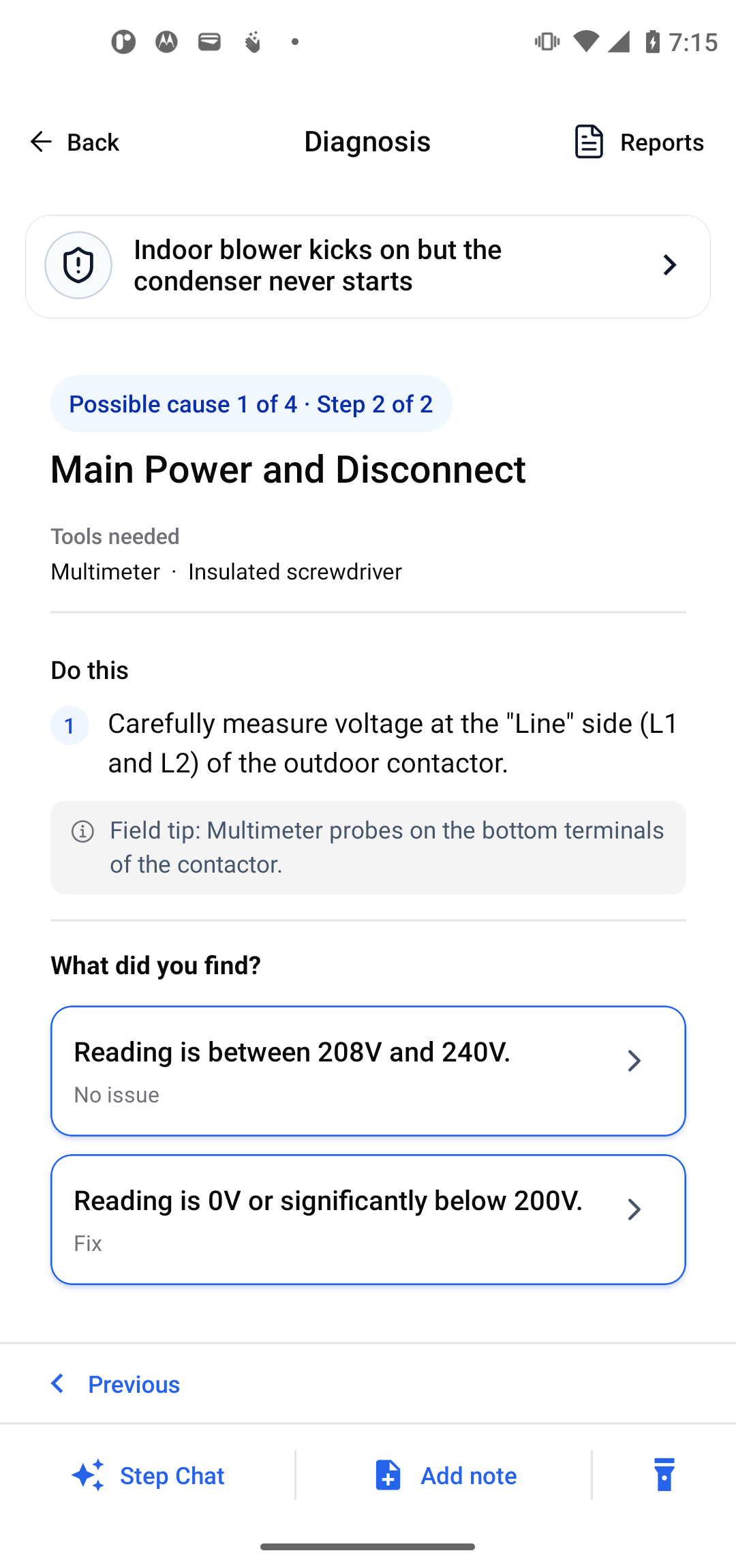 Android &middot; guided diagnosis screen